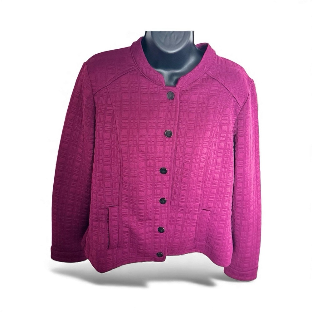 Isaac Mizrahi Live Womens Snap Front Cardigan Jacket SZ M‎ Wine Berry Pockets
